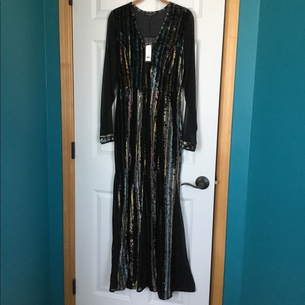 Velvet Mesh Paneled Maxi Dress